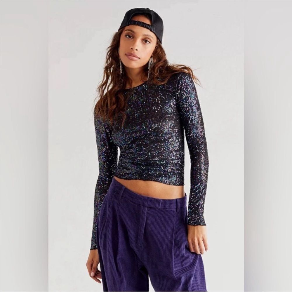 Free People NWT Gold Rush Long Sleeve in Black Combo Size Medium